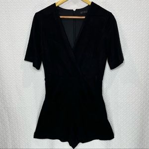 Zara TRAFALUC Black Velvet Shorts Romper Jumpsuit, Size Small